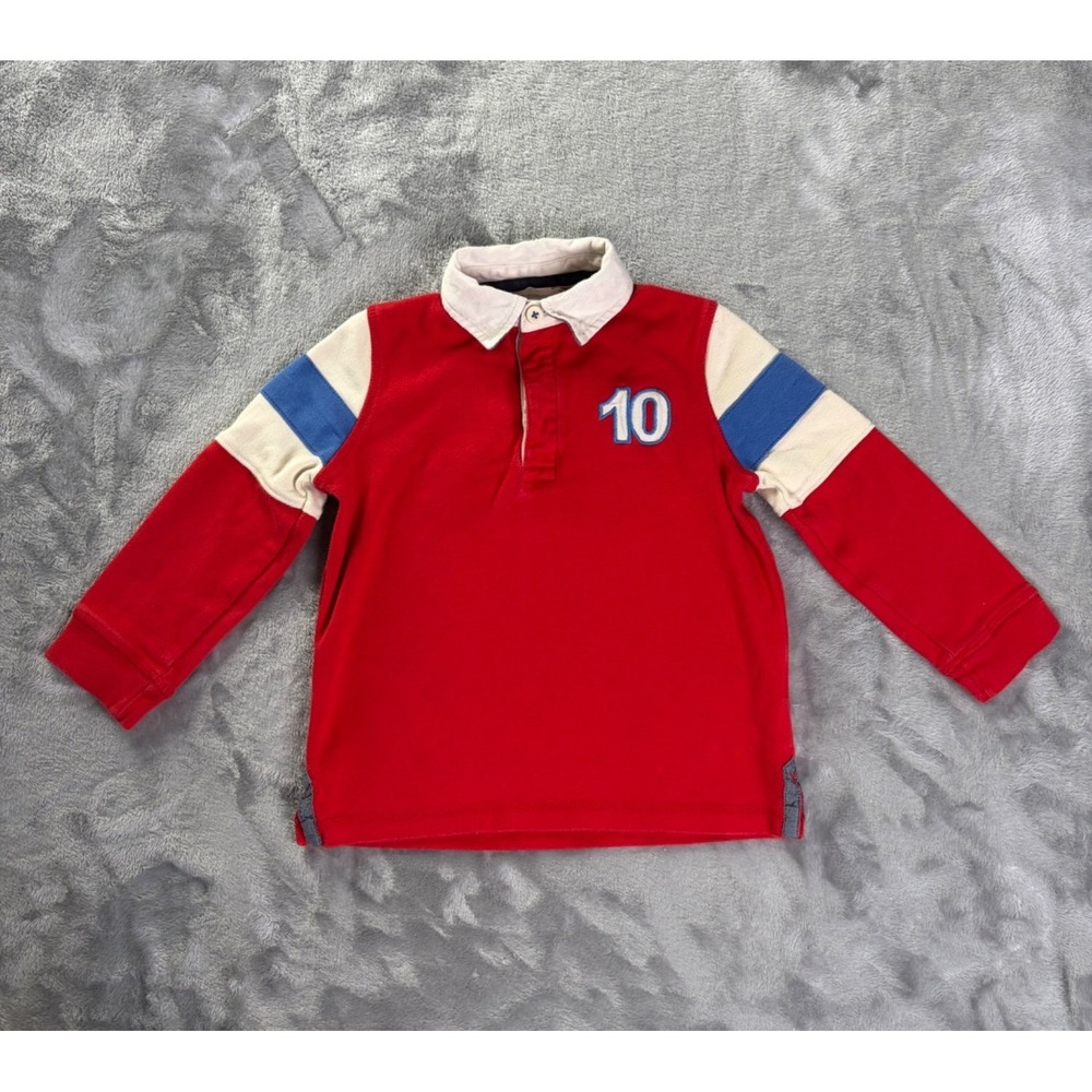 John Lewis 10 Rugby Boys' Long-sleeve Polo Shirt Age 5 Years Red Blue Cotton